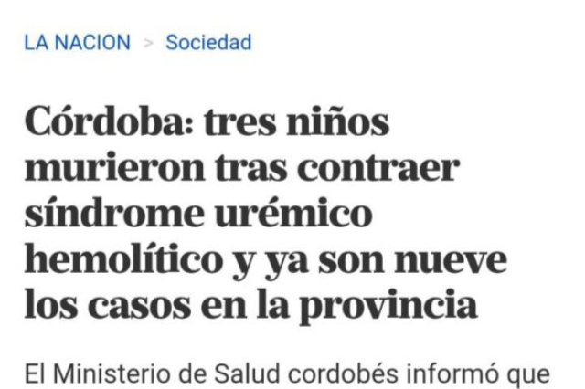 Córdoba: tres niños murieron tras contraer síndrome urémico hemolítico y ya son nueve los casos en la provincia