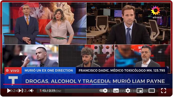 captura de video en youtube de la entrevista al Dr. Francisco Dadic sobre la muerte de Liam Payne